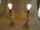 Vintage Pair Hobnail White Milk Glass and Brass & Marble Bedside Table Lamps.1 s
