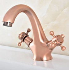 Antique Red Copper Bathroom Basin Sink Faucet Mixer Tap Dual Cross Handle snf390