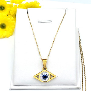 Authentic Gold Plated Blue Black Evil Eye Pendant - Talisman Protection