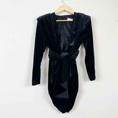 House of CB Dress Farrah Black Velvet Plunge Mini Dress Size