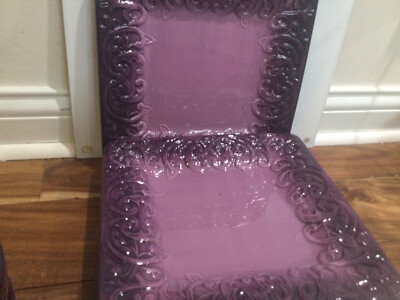 Laurie Gates Melrose Square TWO DINNER  Plates Purple Embossed SCROLLS 11''