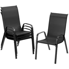 Set of 4 Patio Dining Chairs Stackable Outdoor Dining Chairs Set Garden Black