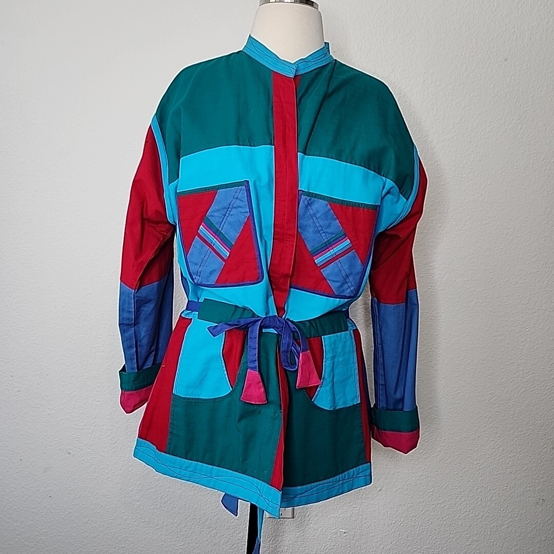 1990s Colorful Jacket Patchwork Convertible to To… - image 1
