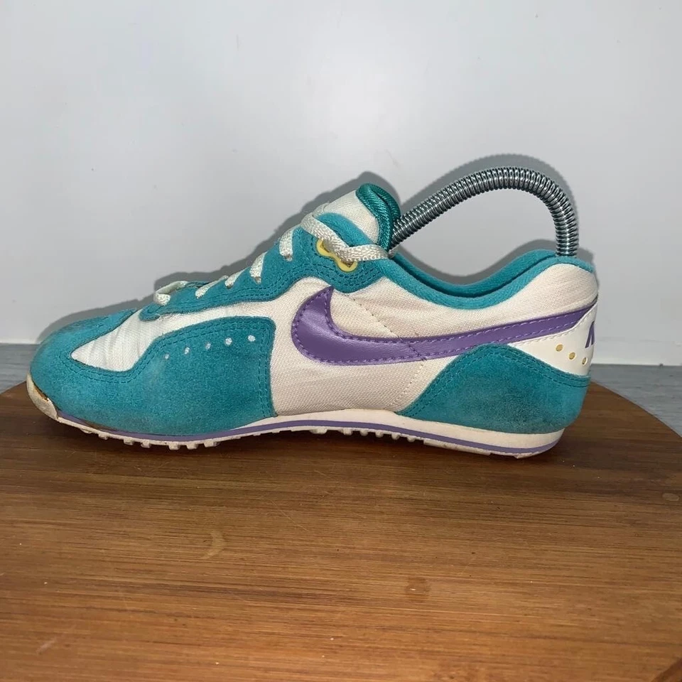 Vintage 1980s NIKE SC-E Women’s Size 7 Cycling Shoes Teal White Purple Swoosh - Image 2 of 4