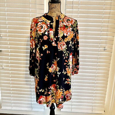 Eloges Women s Size Large Navy Blue Pink And Orange Floral Casual Hi-Low Dress