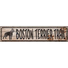 Boston Terrier Trail 4"x18" metal street sign plaque Home Door Garage Wall Decor