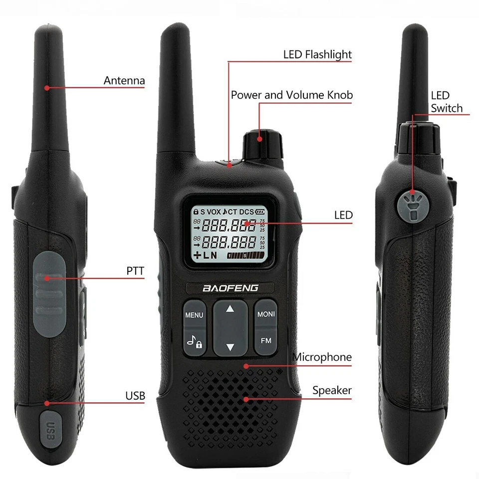 2PCS Baofeng BF-T8 FRS NOAA Ham Radio Rechargeable Walkie Talkies 22 CH With USB - Image 3 of 4