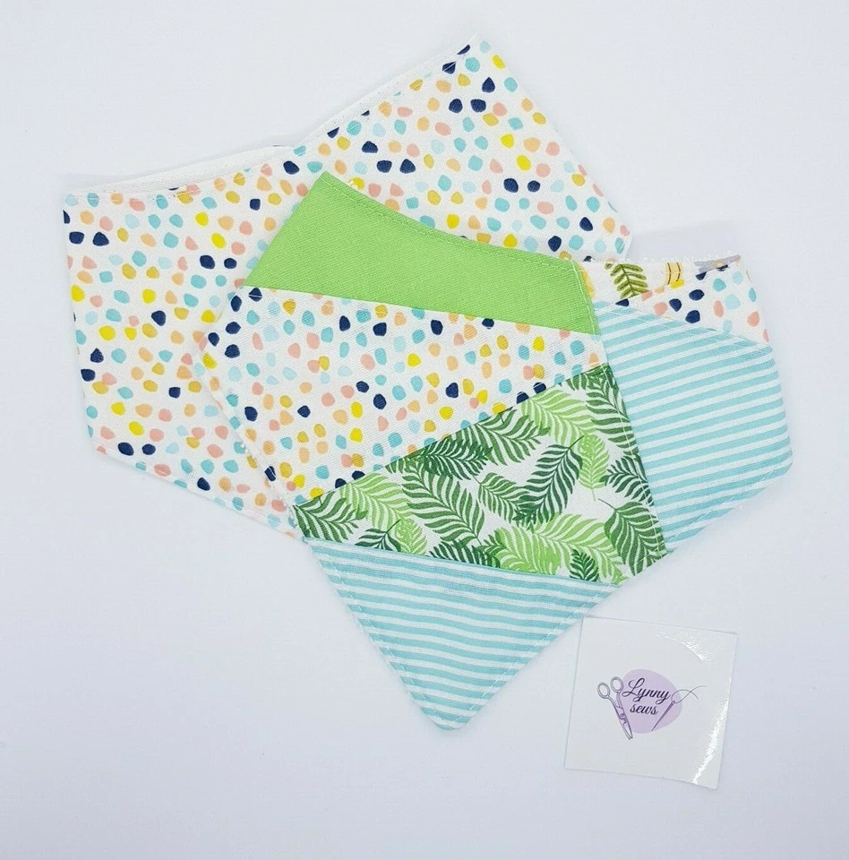 Babero Bandana Bebé 2x Azul Verde Manchas Patrón Acolchado Estilo Hecho a Mano Nuevo Foto 4 de 4