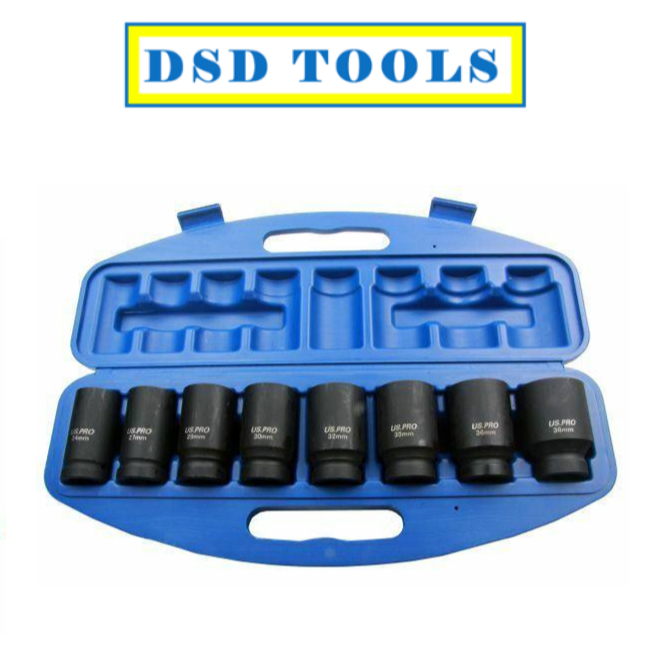 US PRO Tools 8pc 3/4"" Dr Deep Impact Sockets Set 24 27 29 30 32 35 36 38mm 1386