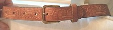 Tooled Leather Vtg Belt Sz 24 Youth or Sm Adult Brown Cactus Sombrero CowSkull