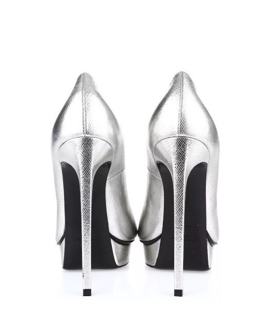 LAURENT LARGE SILVER 最安値！ YSL Saint Laurent Metallic Silver 'Janis ' Platform Pump Heels