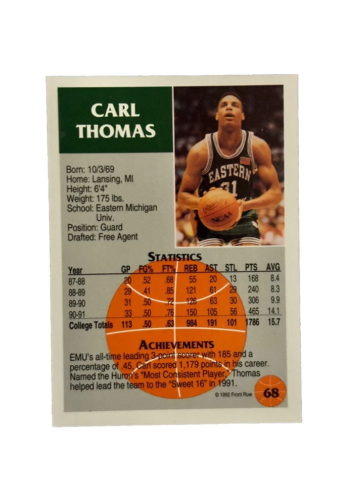 Brand New: Vintage 1991 Front Row Update Carl Thomas Eastern Michigan Eagles - Image 2 of 2
