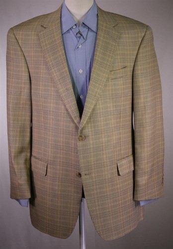 Hart Schaffner Marx Gold Plaid Wool-Silk 2-Btn Sportcoat Blazer 44R - Picture 2 of 8