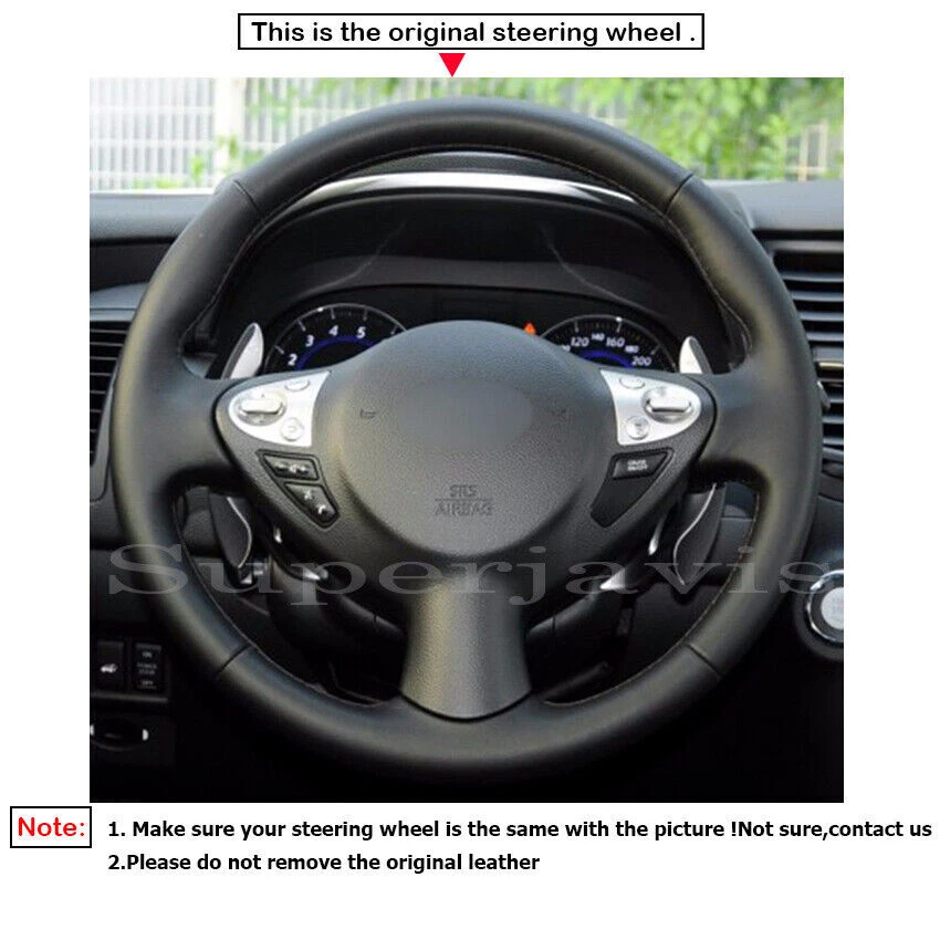 Custom Black PU Leather Steering Wheel Stitch on Cover For Nissan Juke 2011-2017 - Image 2 of 4