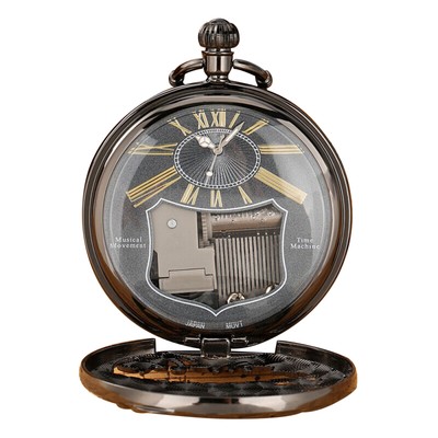 2 In 1 Vintage Quartz Pocket Watch with Chain Musical Box Holiday Birthday Gift