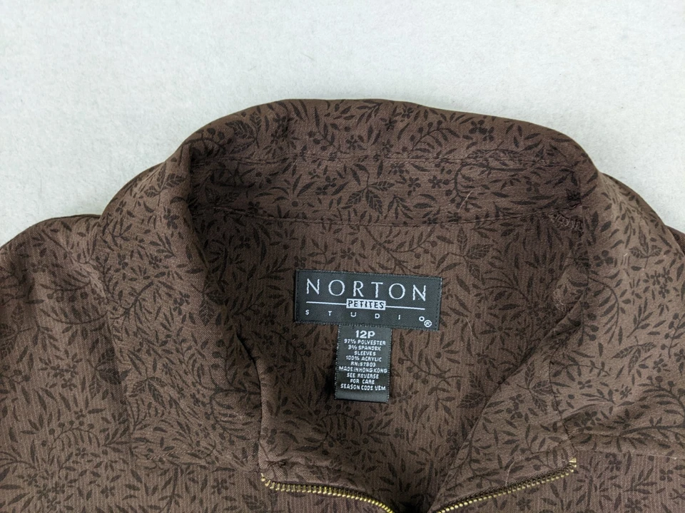 NORTON STUDIO WOMEN'S BROWN FLORAL PRINT JACKET WITH SWEATER KNIT SLEEVES - 12P - Image 3 of 4