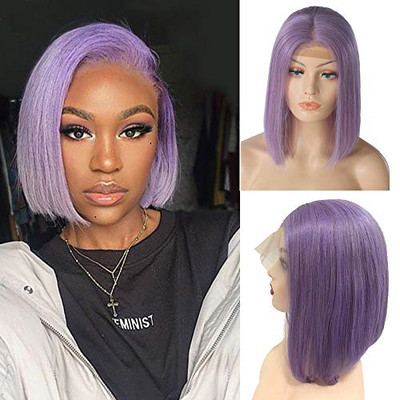 Ubetta Bob Wigs Lilac Purple 8 Human Hair Lace Front Hand Tied