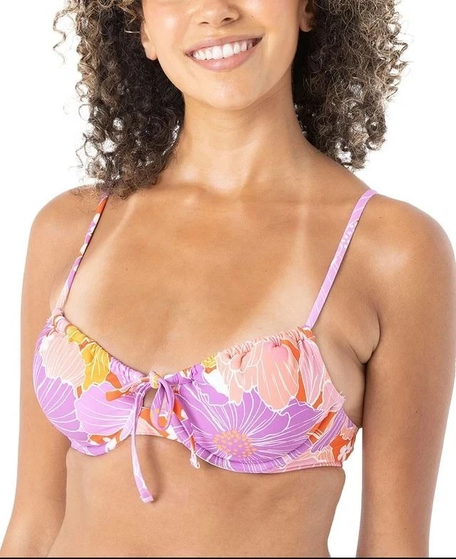 NUEVO Conjunto de bikini floral pequeño Roxy para mujer rosa púrpura traje de baño Foto 2 de 4