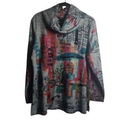 Ali Miles Brush Knit Cowl Neck Artsy, Art to Wear Tunic Sz L