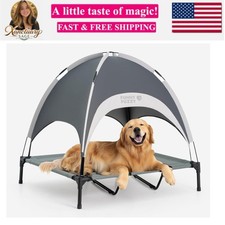 Elevated Dog Bed with Canopy,Grey, X-Large48"x36"x9"  Outdoor Pet Cot with UV ...