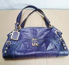 B.Makowsky Purple Leather Shoulder Bag with Chunky Gold Tone Hardware