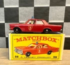 Matchbox Lesney Ford Galaxy Fire Chief Car 59 Red w/Blue Light New in Box (1970)