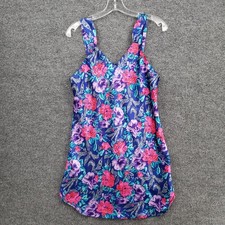 VINTAGE Jo Intimates Nightgown Womens M Medium Blue Floral Satin Polyester