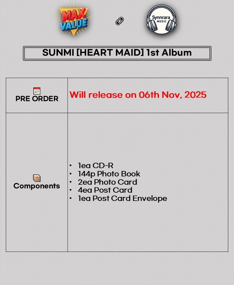 SUNMI [HEART MAID] 1st Album CD-R+Photo Book+Envelope+2 Photo Card+4 Post Card Foto 2 de 4