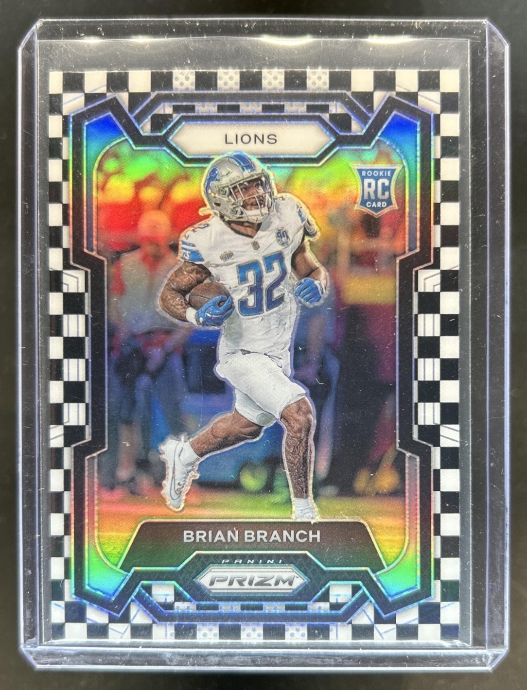 2023 Panini Prizm Brian Branch RC Black and White Checker Rookie #328 Lions