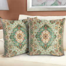 Boho Floral Throw Pillow Covers 18x18 inch Set of 2,Green Boho Rug Geometric Flo