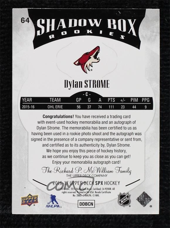2016-17 SPx Gold Premium Material /99 Dylan Strome #64 Rookie Auto RC - Image 2 of 2