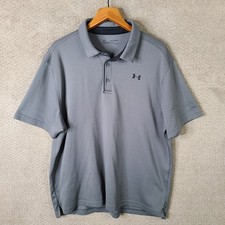 Under Armour Shirt Mens 2XL Gray Striped Polo HeatGear Short Sleeve Performance
