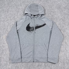 Nike Dri-Fit Graphic Swoosh Print Long Sleeve Zipped Jacket Youth Boy's XL Gray
