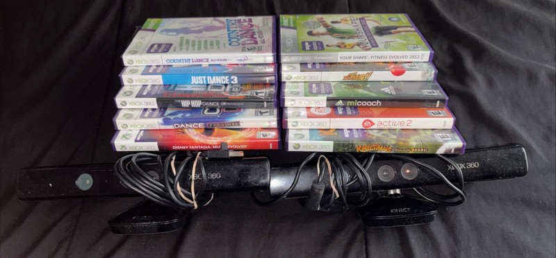 2 Official Microsoft Xbox 360 Kinect Sensor Lot with 10 Games!  All Untested