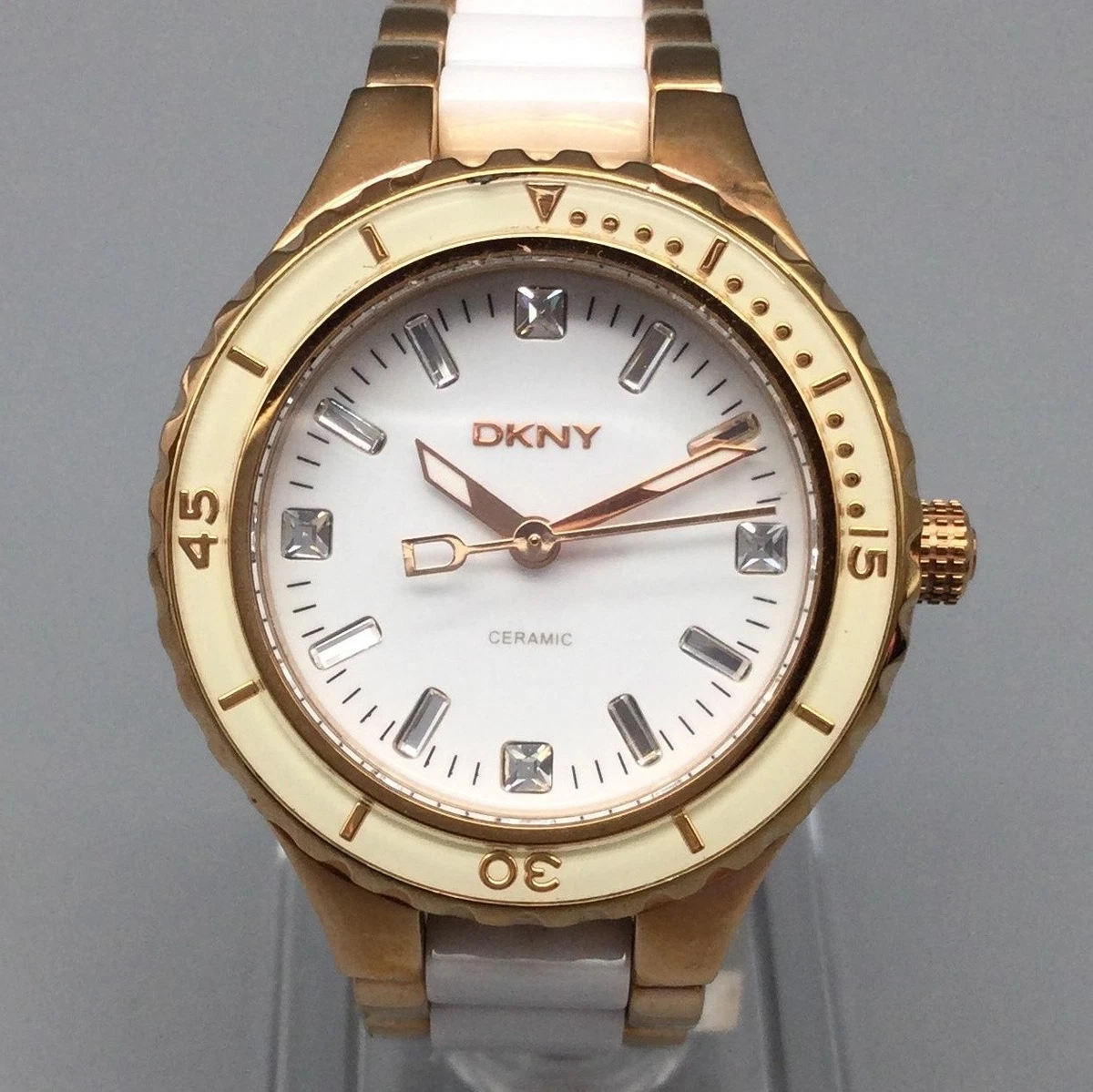 DKNY white and gold tone ceramic women\'s watch Ladies/Girls DKNY Ceramic & SS Wrist Watch NY 8141/251501  main image 4