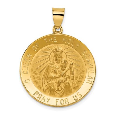 14K Gelbgold Königin des Heiligen Skapulier religiöse Wendemedaille Anhänger