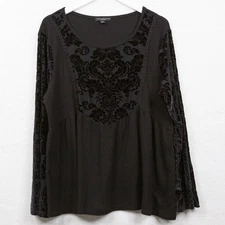 SIGNATURE STUDIO Burnout Velvet Thermal Waffle Knit Top Whimsigoth Black Sz 1X