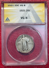 ANACS VG08 1921 P LIBERTY STANDING SILVER QUARTER-OCT998