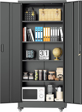 Rolling Metal Garage Storage Cabinet with Locking Doors  Adjustable Shelves