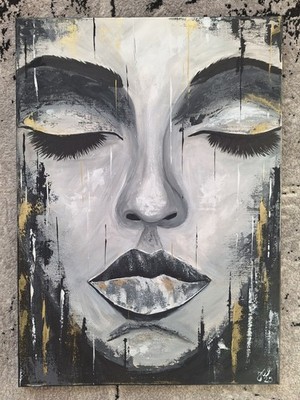 Acryl Bild Gemälde Unikat abstrakt 50x70 cm handgemalt Frau Portrait Gesicht s/w