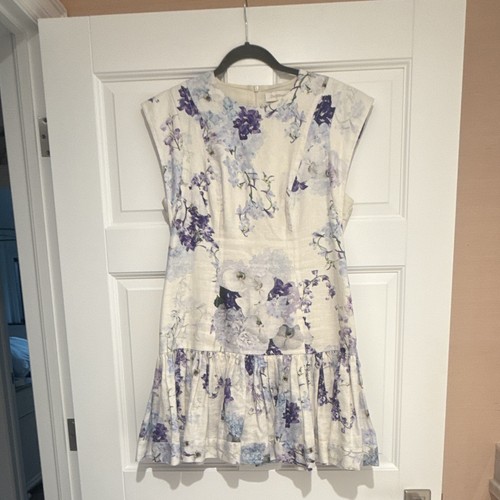 Zimmermann White Purple Floral Sleeveless Crew Neck Mini Dress Size 3