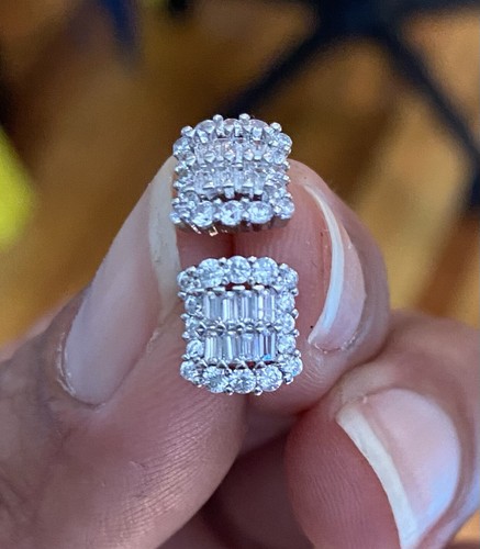 Orecchini a perno in argento sterling 925 placcato platino AAA zirconi intarsiati uomo donna - Foto 2 di 6