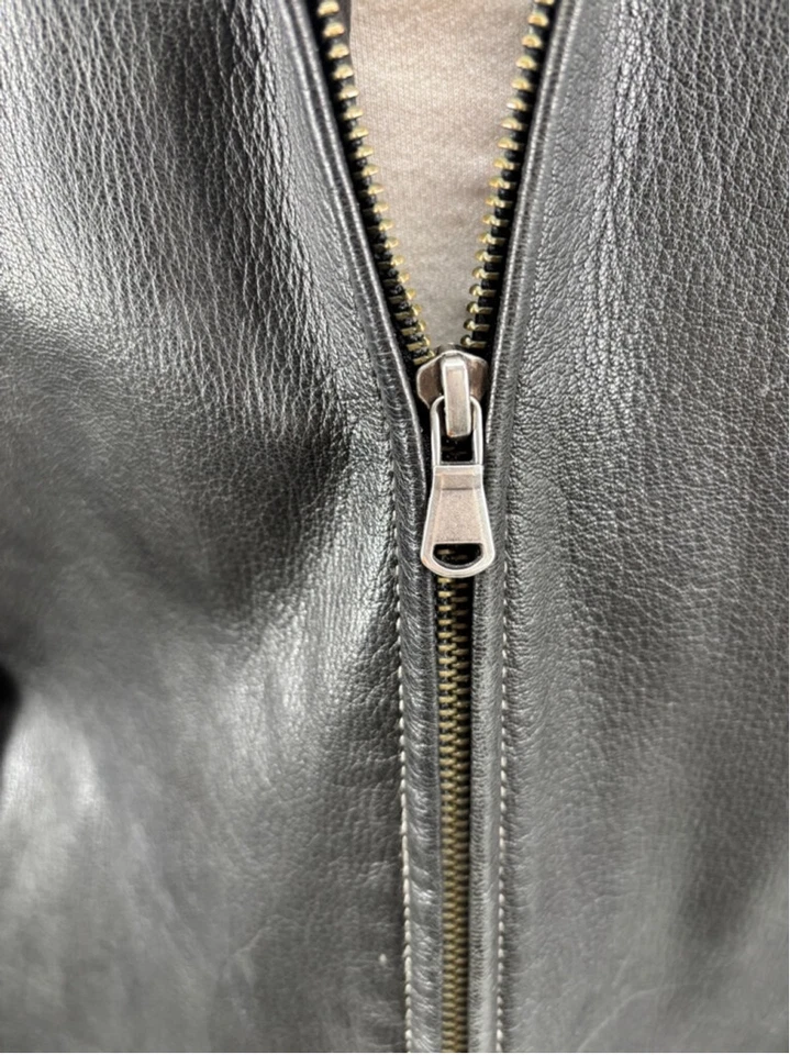 Men's Vertical Leather Jacket, Black, Size M - Image 4 of 4