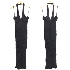 NWT Windsor Black Brenley Mesh Ruched Keyhole Midi Dress Women's XL