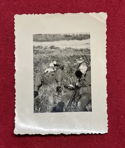 WW2 WWII Original German Military wartime Photo Weary Soldiers Resting