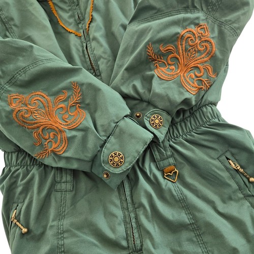 Obermeyer VTG Ski Snow Suit Green Petite 8 Hooded Jumpsuit 1/2 Zip Brown - Picture 8 of 12
