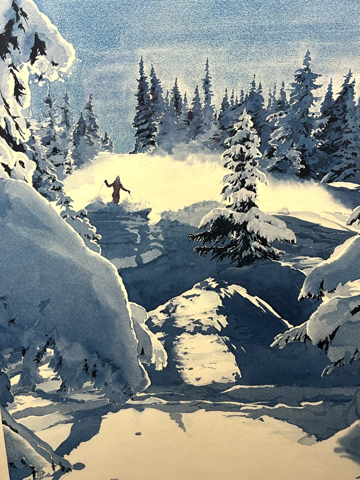 Raro, Linda Roberts, 1985 Esqui "Winter Splendor" Impressão Assinada, Emoldurada e Fosco - Imagem 4 de 4