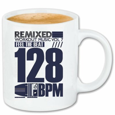 Kaffeetasse REMIXED WORKOUT MUSIC 128 BPM MUSIKKASSETTE ROCKBAND LANGSPIELPLATTE