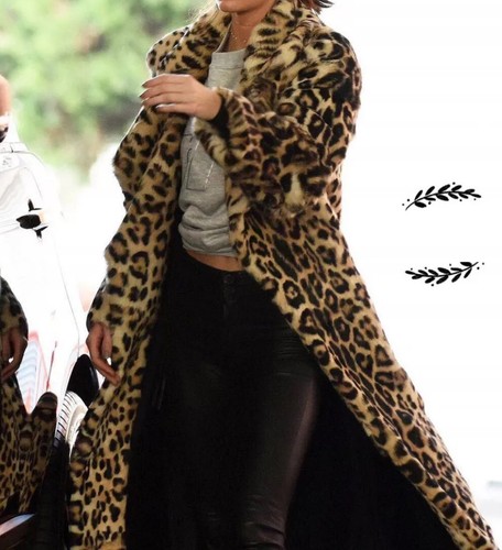Winter Women Warm Faux Fur Leopard Coat Furry Long Jacket Outwear Lapel Parka - Bild 4 von 10