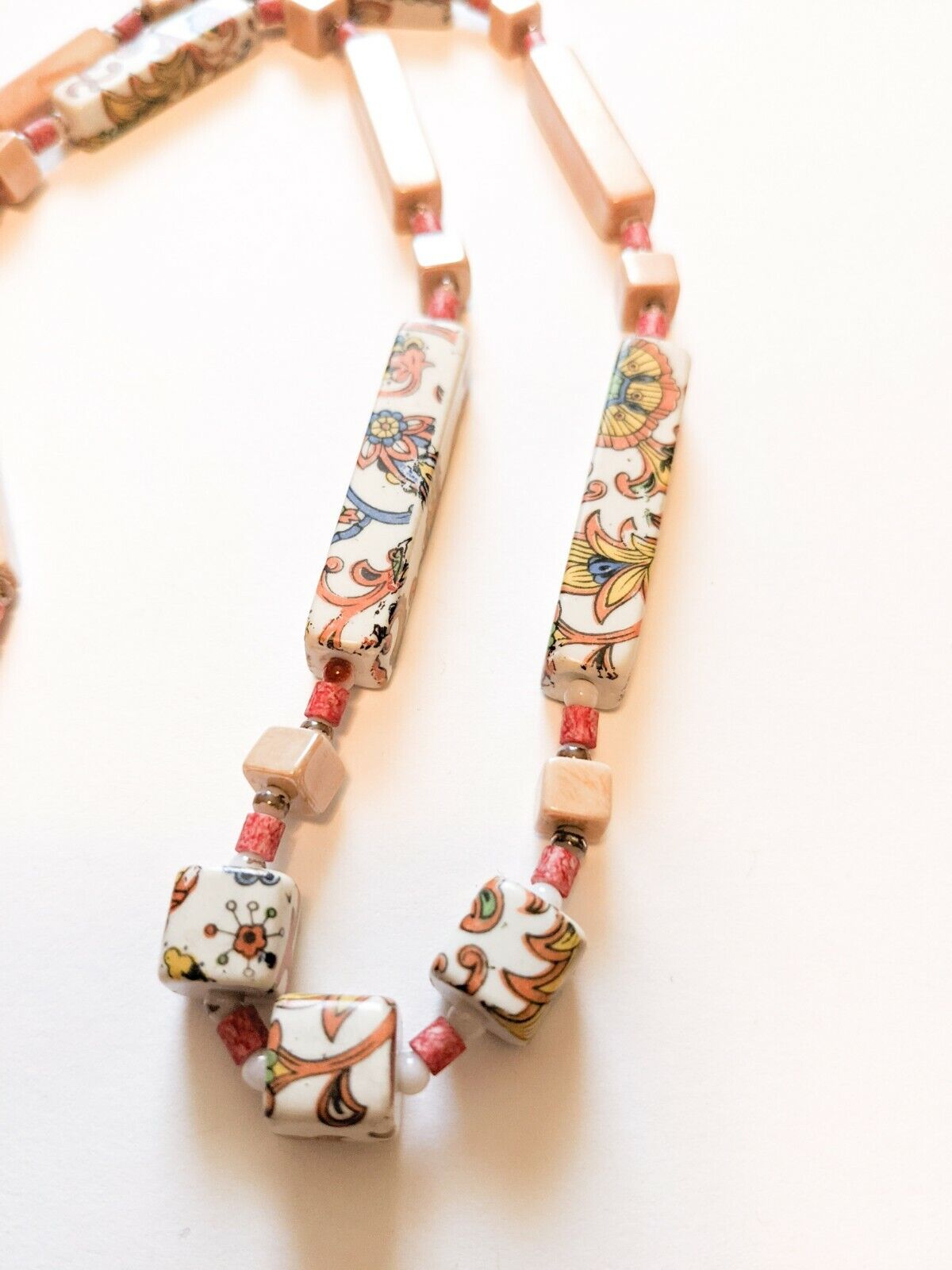 Artisan Rectangular Ceramic Beaded Necklace Paisl… - image 2